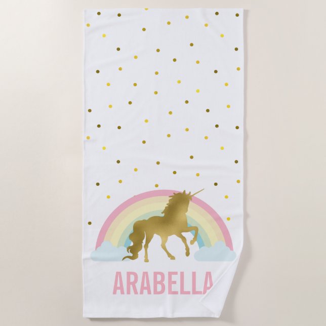 Serviette De Plage Rainbow Unicorn Girl (Devant)