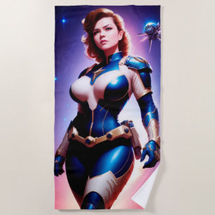 Serviette De Plage Ranger d'espace Sci Fi féminin des années 50 Vivid