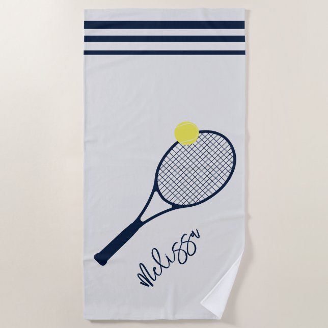 Serviette De Plage Raquette du joueur de tennis personnalisé et boule (Devant)