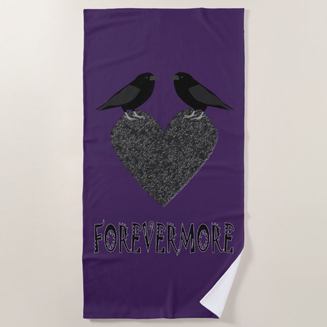 Serviette De Plage Ravens gothiques et Coeur noir (Devant)