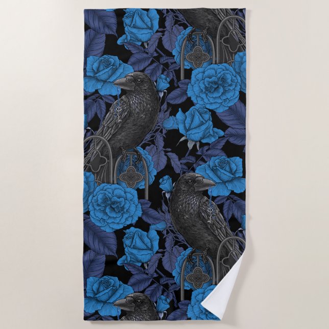 Serviette De Plage Ravins et roses bleus (Devant)