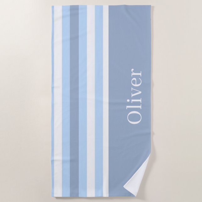Serviette de plage rayée bleu et blanc de printemp (Devant)