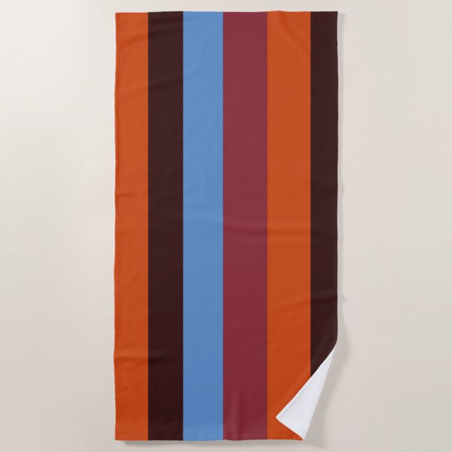 Serviette de plage rayée bleue, orange, marron et  (Devant)