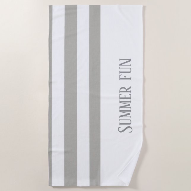 Serviette de plage rayée gris et blanc de printemp (Devant)