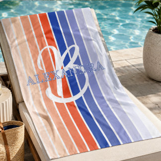 Serviette de plage rayée monogramme rétro personna