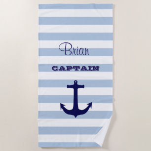Serviette de plage rayée personnalisée capitaine