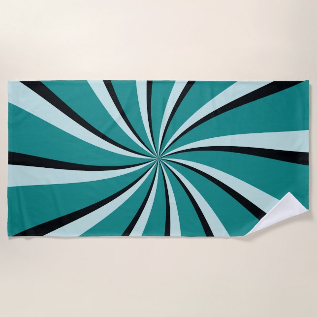 Serviette De Plage Rayons de soleil bleu, turquoise et noir de style  (Devant)