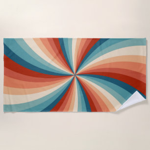 Serviette De Plage Rayons solaires ondulés de style rétro coloré
