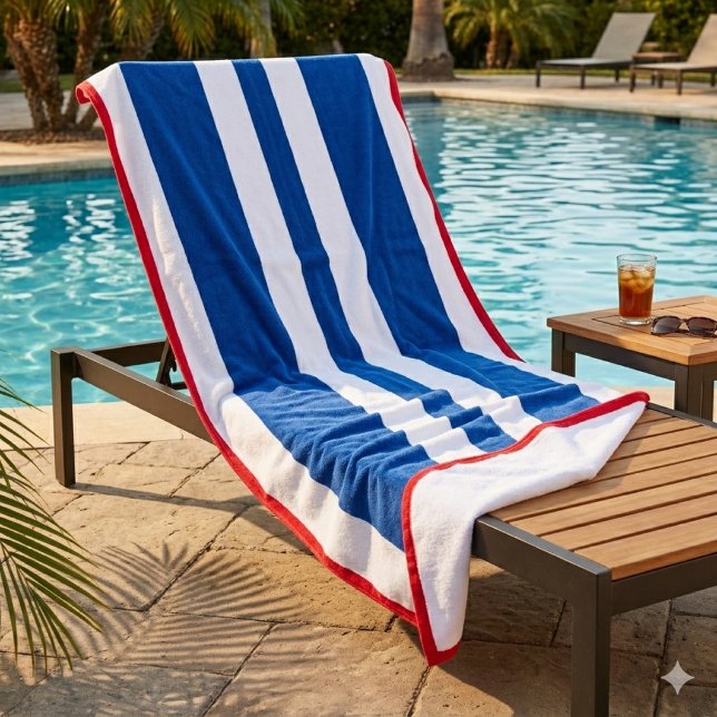 Serviette De Plage Rayure Cabane Rouge Blanc Bleu  (Créateur téléchargé)