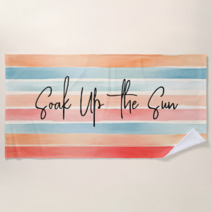 Serviette De Plage Rayure colorée aquarelle lumineuse personnalisée