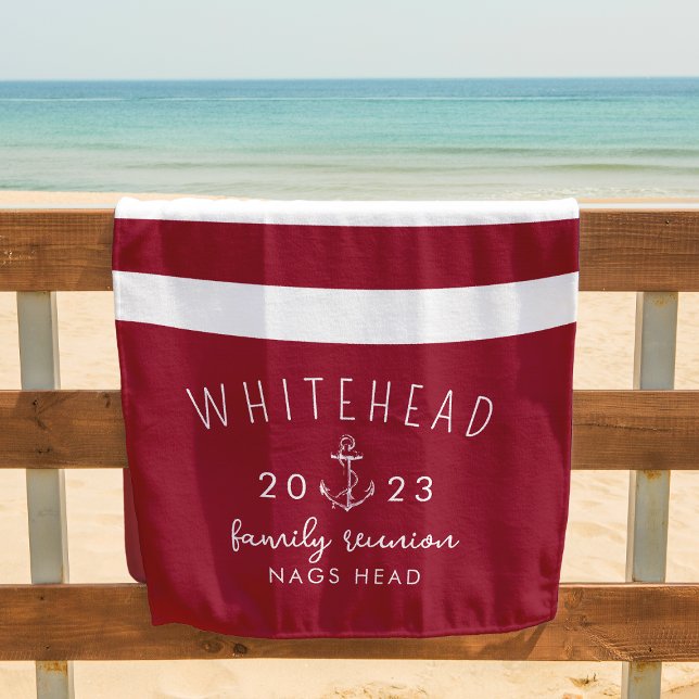 Serviette De Plage Rayure d'ancre nautique Monogramme Rouge (Créateur téléchargé)