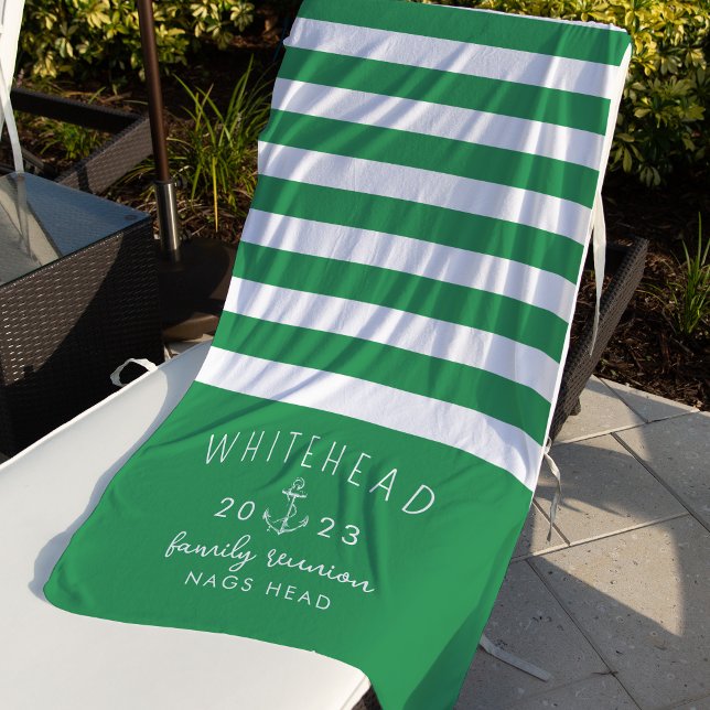 Serviette De Plage Rayure d'ancre nautique Monogramme vert (Créateur téléchargé)
