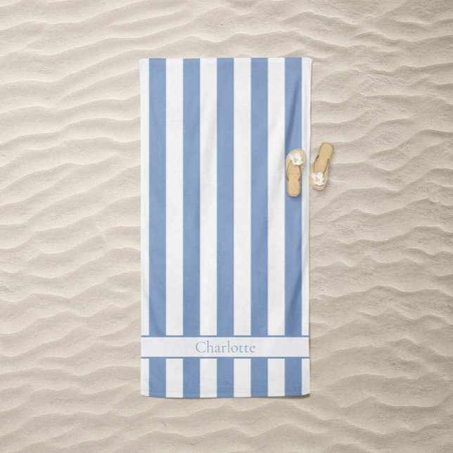 Serviette De Plage Rayure de plage décontractée en bleu marin (Sea Blue Coastal Stripe Beach Towel)