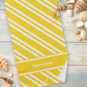 Serviette De Plage Rayures blanches et jaunes de soleil personnalisée