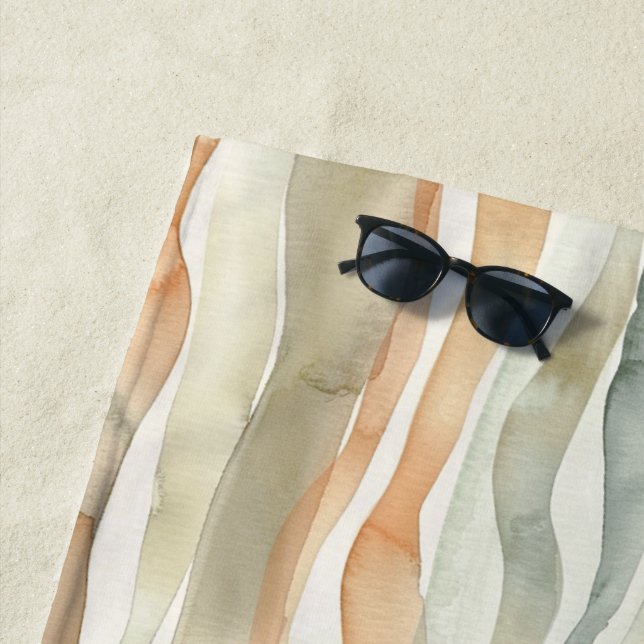Serviette De Plage Rayures Crème de Pêche Verte   (En situation)