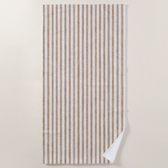 Serviette De Plage Rayures Crème Marron Confortables   (Devant)