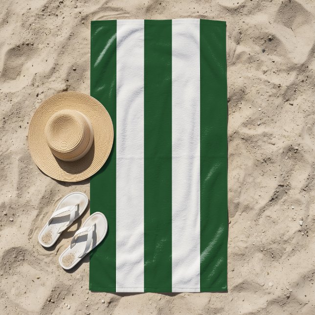 Serviette De Plage Rayures Dans Le Soleil Vert Foncé Blanc (Créateur téléchargé)