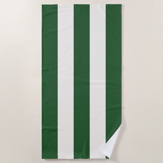 Serviette De Plage Rayures Dans Le Soleil Vert Profond Blanc (Devant)