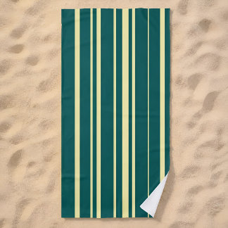 Serviette De Plage Rayures de cabane sarcelle et jaune pâle modernes