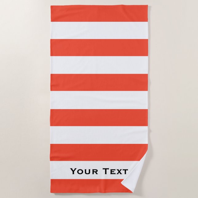 Serviette De Plage Rayures de chaise longue rouge et blanc Personnali (Devant)