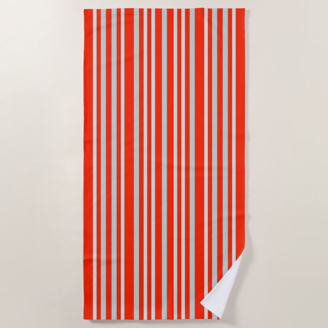Serviette De Plage Rayures de ligne grise verdâtre sur rouge  (Devant)