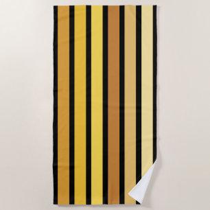 Serviette De Plage Rayures de nuances de jaune doré sur fond noir