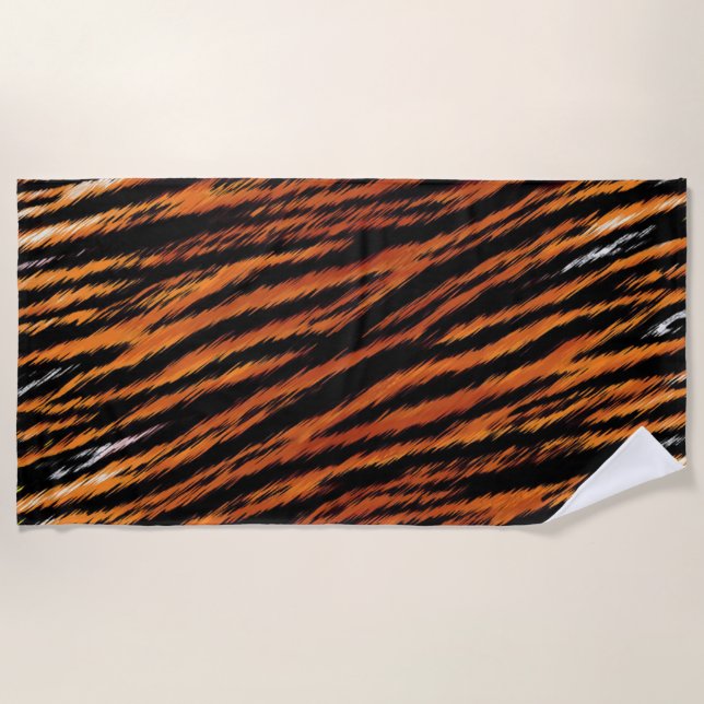 Serviette De Plage Rayures de tigre noir orange Impression d'animal (Devant)