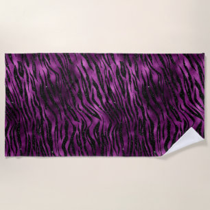 Serviette De Plage Rayures de tigre ombrées violet et noir avec paill