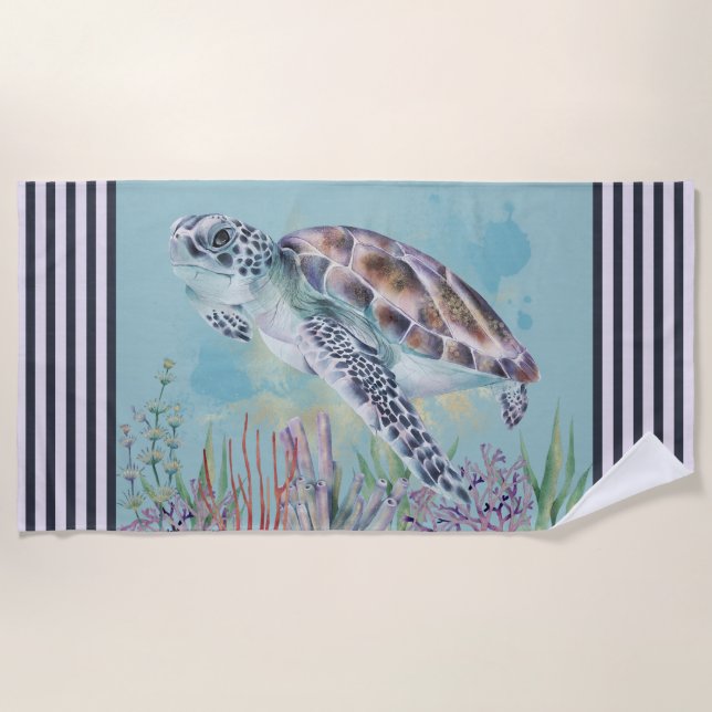 Serviette De Plage Rayures de Tortue de Mer Océanique (Devant)