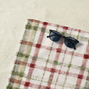 Serviette De Plage Rayures écossaises vertes et rouges crème