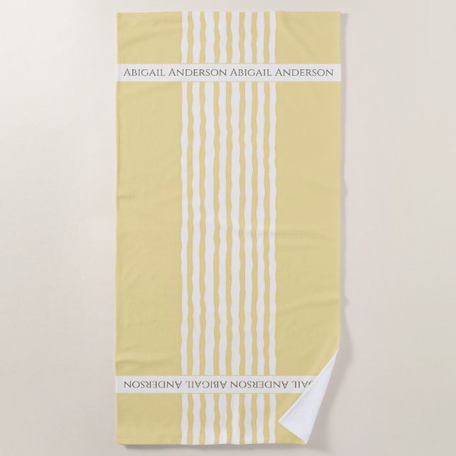Serviette De Plage Rayures jaunes et blanches, Votre nom (Devant)
