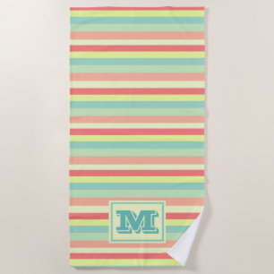 Serviette De Plage Rayures lumineuses colorées Monogramme moderne