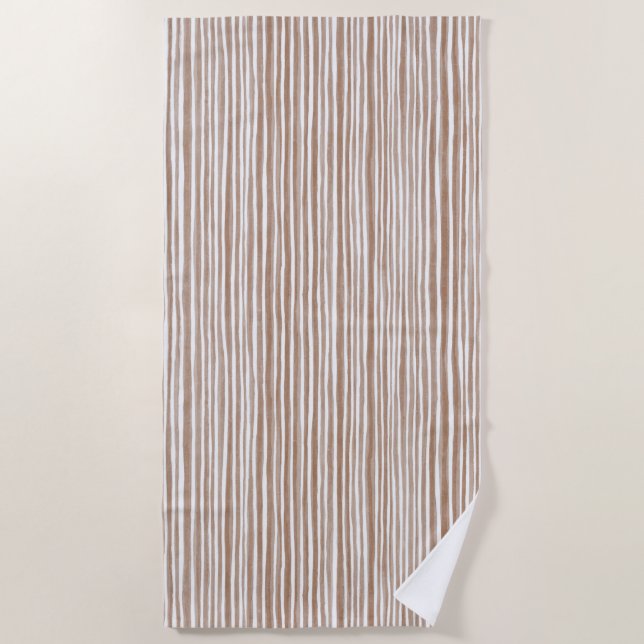 Serviette De Plage Rayures Marron Crème   (Devant)
