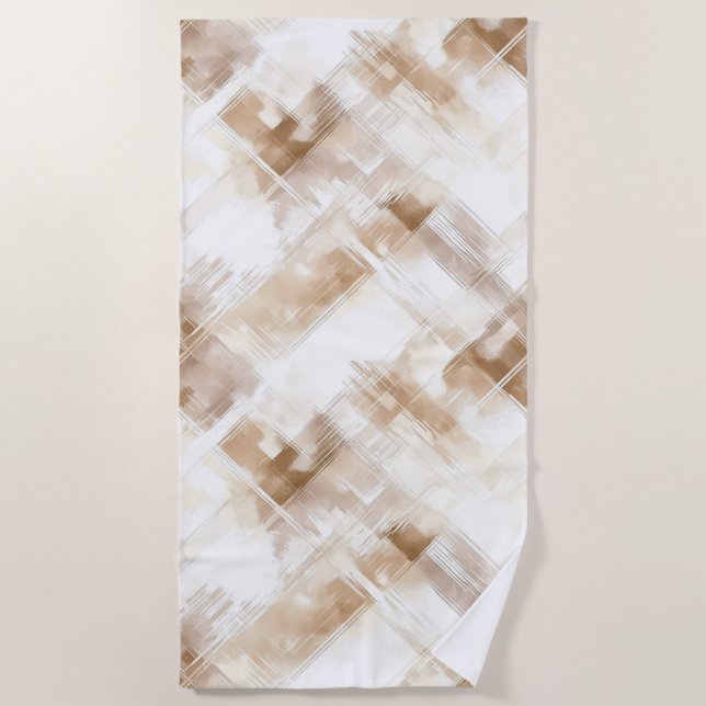 Serviette De Plage Rayures Marron Crème Rustique Anniversaire (Devant)