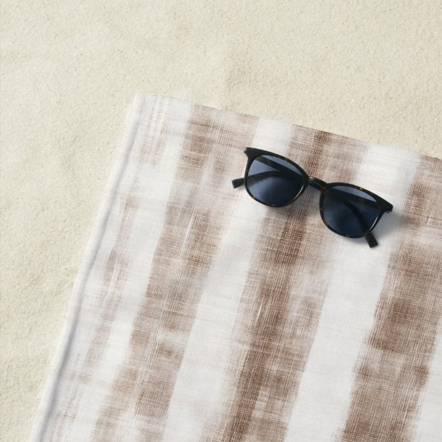 Serviette De Plage Rayures Marron Rustique Sicile  (En situation)