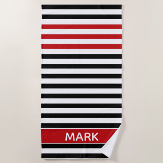 Serviette De Plage Rayures multicolores rouge noir et blanc personnal