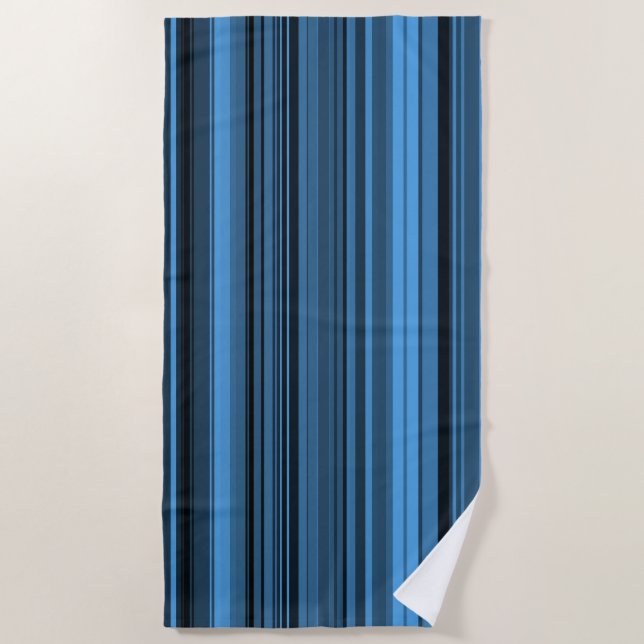 Serviette De Plage Rayures Noir Bleu (Devant)