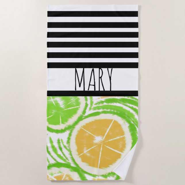 Serviette De Plage Rayures noires d'été Lemon Abstrait (Devant)
