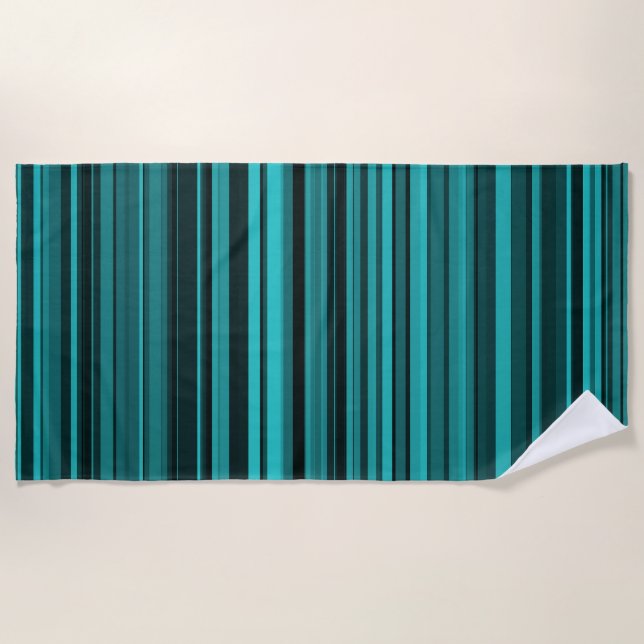 Serviette De Plage Rayures noires et sarcelle (Devant)