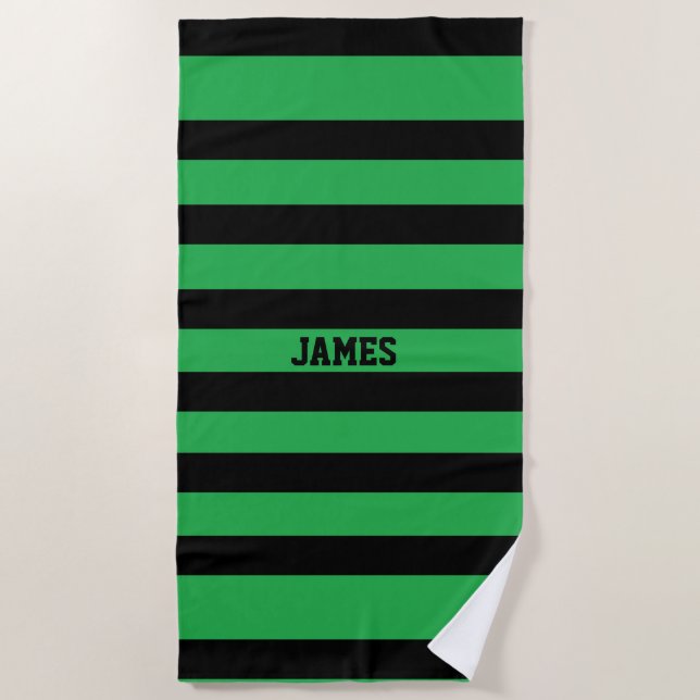 Serviette De Plage rayures noires vertes (Devant)