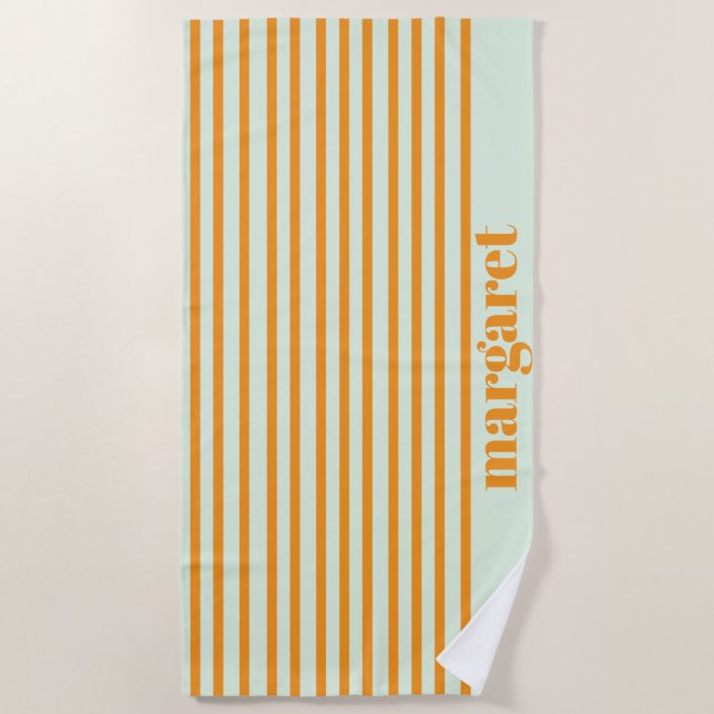 Serviette De Plage Rayures orange foncé personnalisées (Devant)