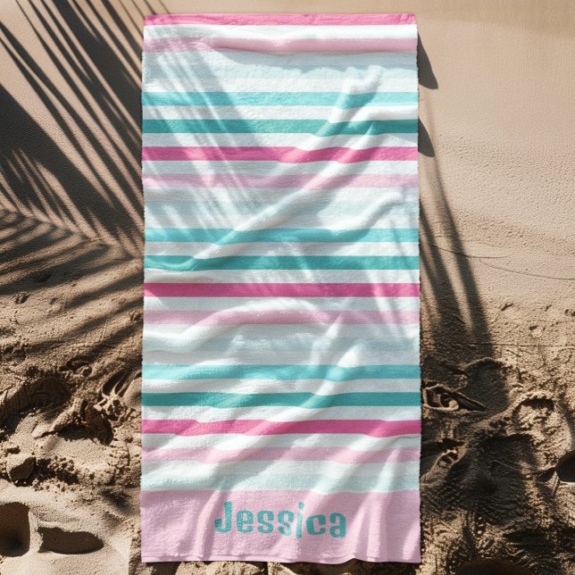 Serviette De Plage Rayures pastel personnalisées (Créateur téléchargé)
