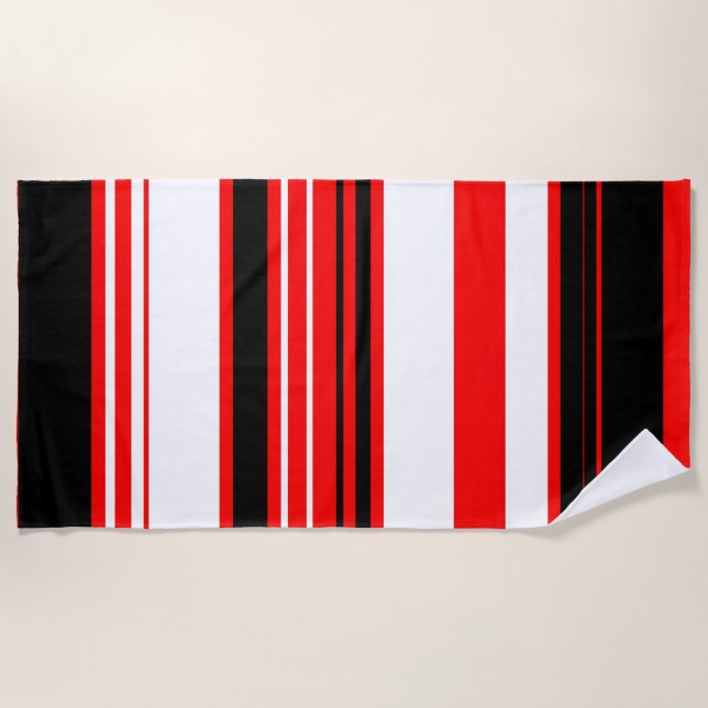 Serviette De Plage Rayures rouges blanches et noires  (Devant)