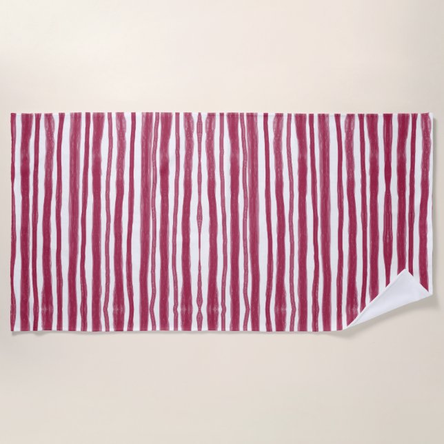 Serviette De Plage Rayures rouges Bordeaux  (Devant)