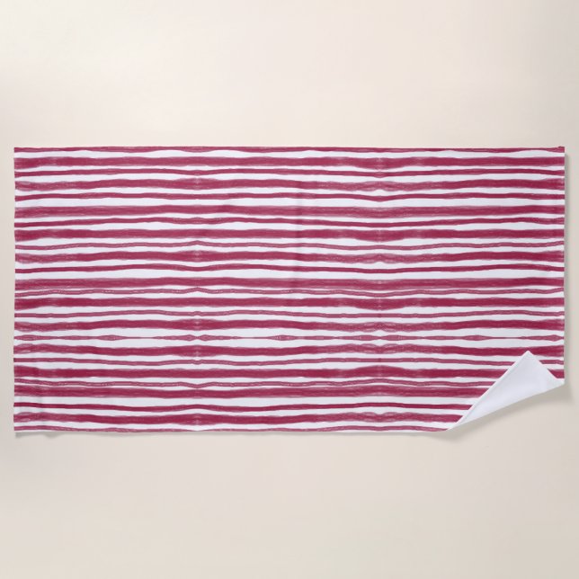 Serviette De Plage Rayures rouges Bordeaux  (Devant)