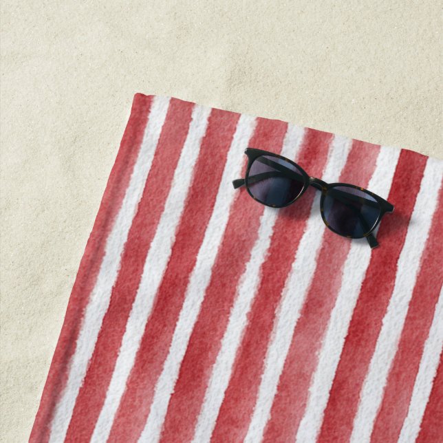 Serviette De Plage Rayures rouges et blanches (En situation)