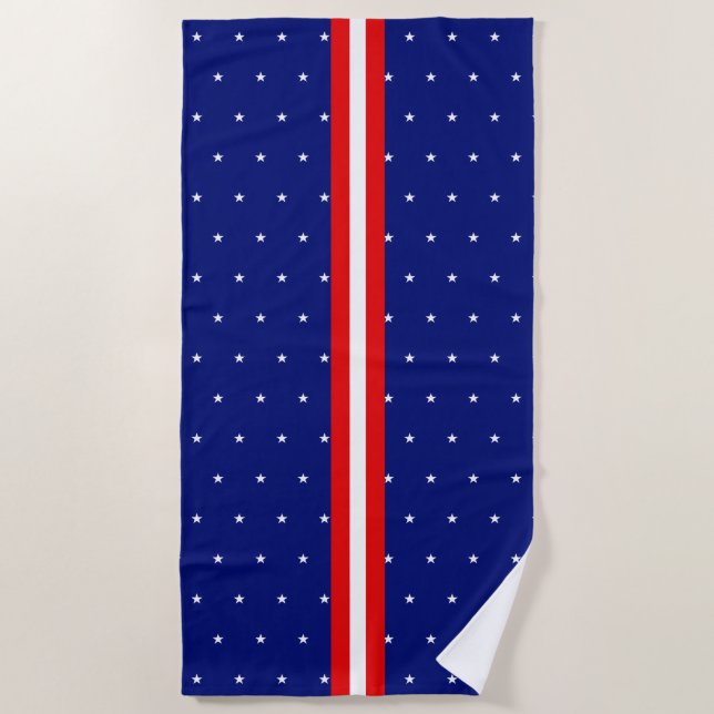 Serviette De Plage Rayures Rouges et Blanches avec Motif Étoilé sur F (Devant)