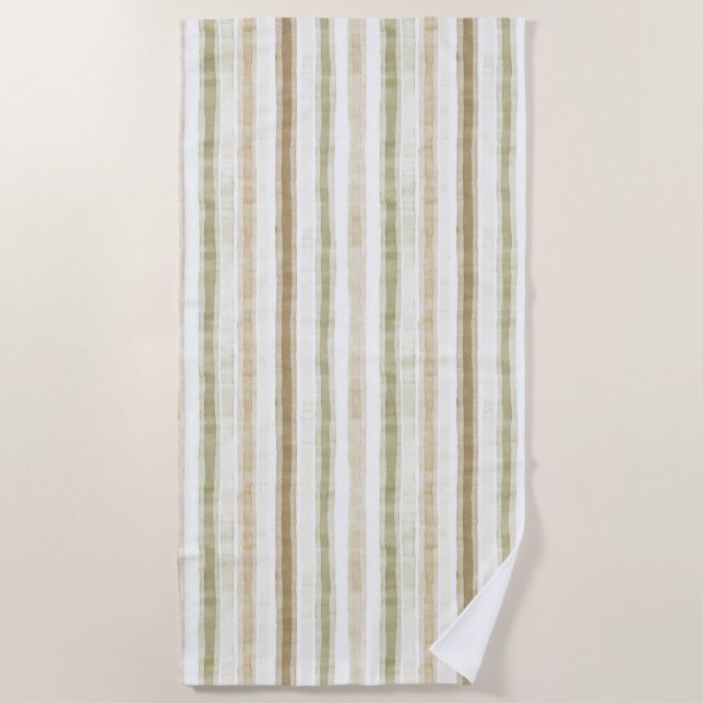 Serviette De Plage Rayures vert brun crème  (Devant)