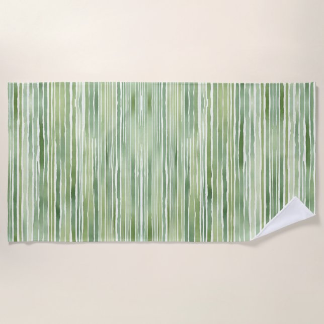 Serviette De Plage Rayures Vertes  (Devant)