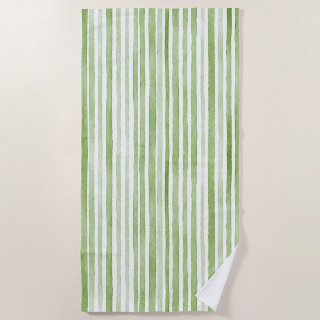 Serviette De Plage Rayures Vertes Blanches (Devant)
